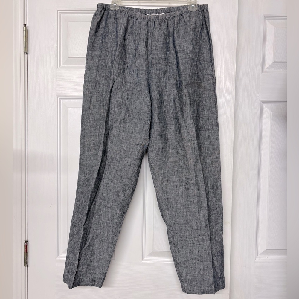 Chico’s Design 100% Linen Blue Pull On Pants Sz L